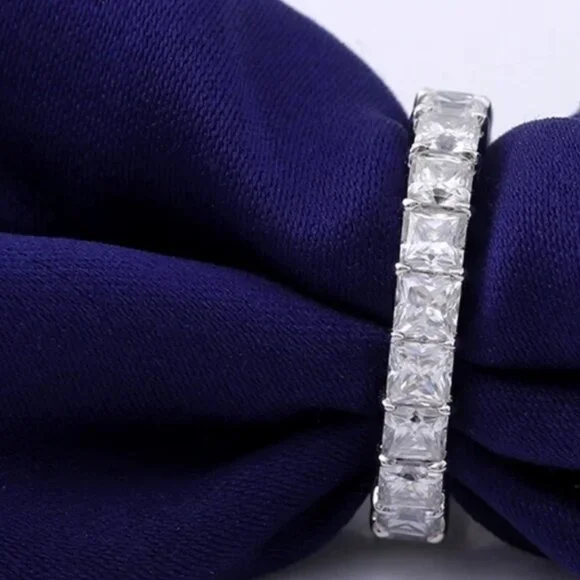 2 Carat Princess Cut Full Eternity Wedding Band Solid 14K White Gold for Women. - Picture 4 of 6